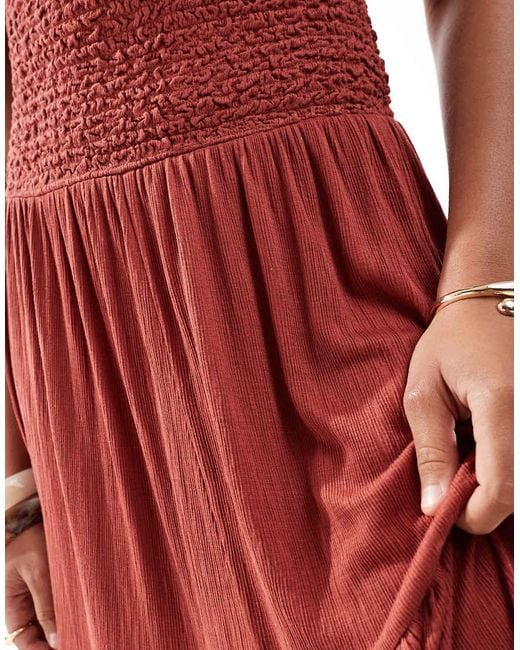 ASOS Red Crinkle Bandeau Shir Bodice Tie Maxi Dress