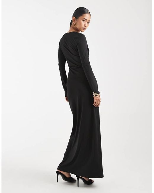 4th & Reckless White Plunge Neck Long Sleeve Dropped Waist Maxi Dress