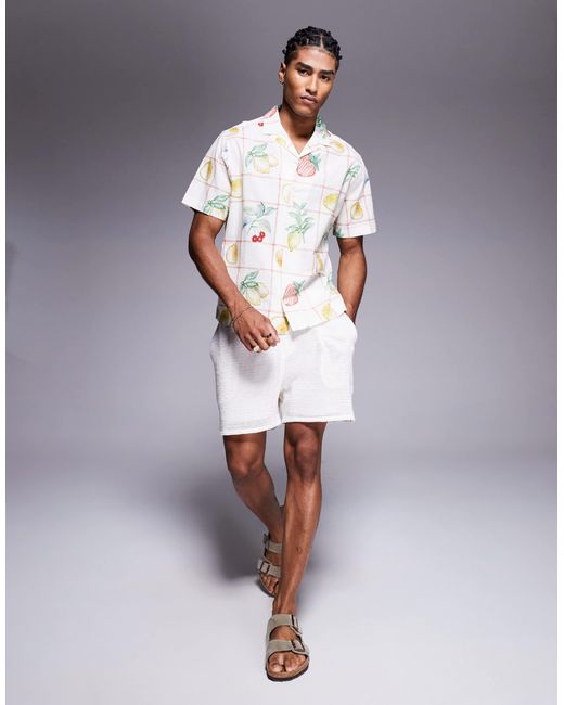 Chemise oversize à col cranté et imprimé fruit - beige ASOS pour homme en coloris White