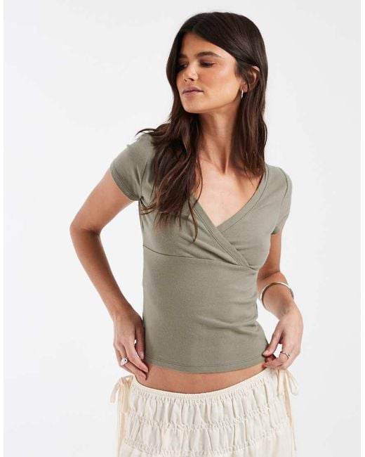 Hollister Green V Neck Wrap Front Top