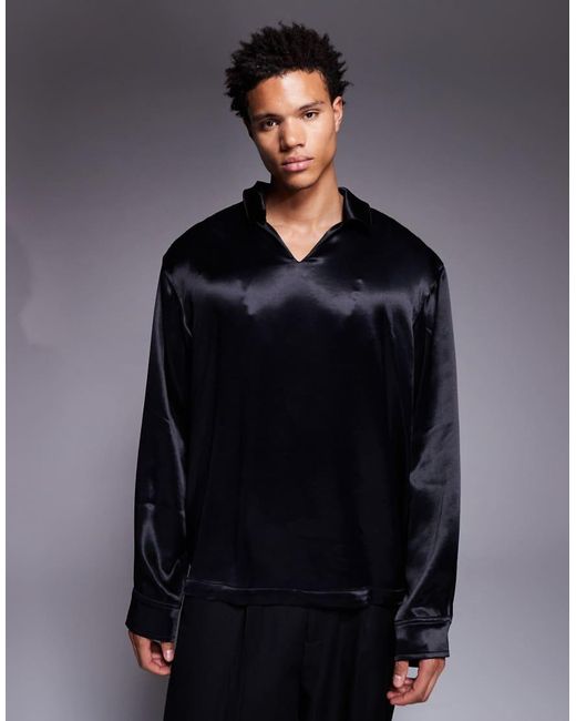 ASOS Blue Oversized Satin Overhead Shirt for men