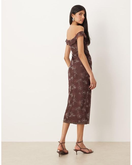 Motel Natural Catrin Off Shoulder Midaxi Floral Dress