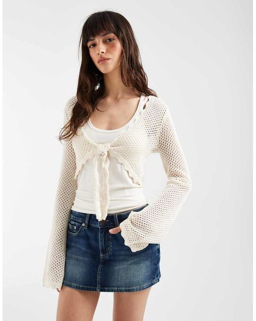 Hollister White Cropped Tie Front Long Sleeve Top