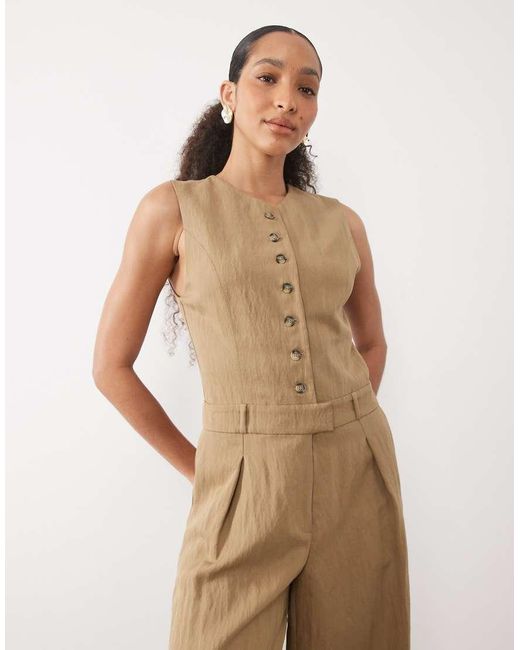 Mango Natural Button Up Tailored Jumpsuit