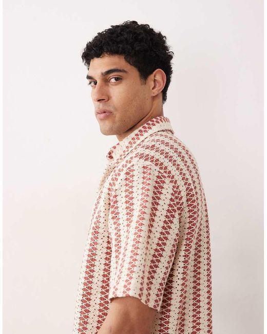 ASOS Pink Relaxed Crochet Stripe Shirt for men