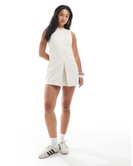 ASOS White Cotton Twill Box Pleat Dropwaist Mini Dress