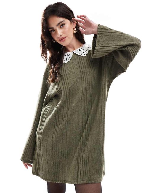 ASOS Lace Collar Cosy Mini Dress in Green Lyst UK