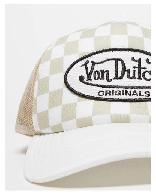 Tampa - cappellino trucker beige con stampa a scacchi di Von Dutch in White