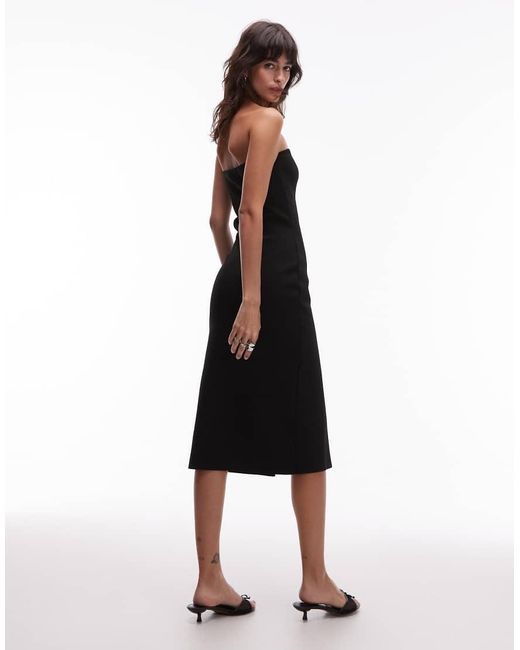 Mango Black Compact Knit Bandeau Midi Dress With Statement Buttons