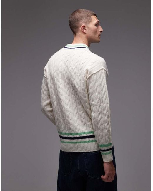 Maglione Lavorato A Trecce Con Scollo A V di Lacoste in Gray da Uomo