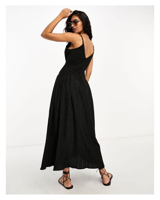 ASOS Black Full Skirt Midi Crinkle Sundress