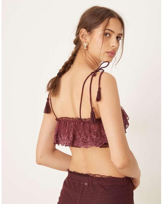 Top Color Baya Estilo Bralette De Tejido Transparente Con Volantes Y Ribete De Encaje De (Parte De Un Conjunto)-Blanco ASOS de color Natural