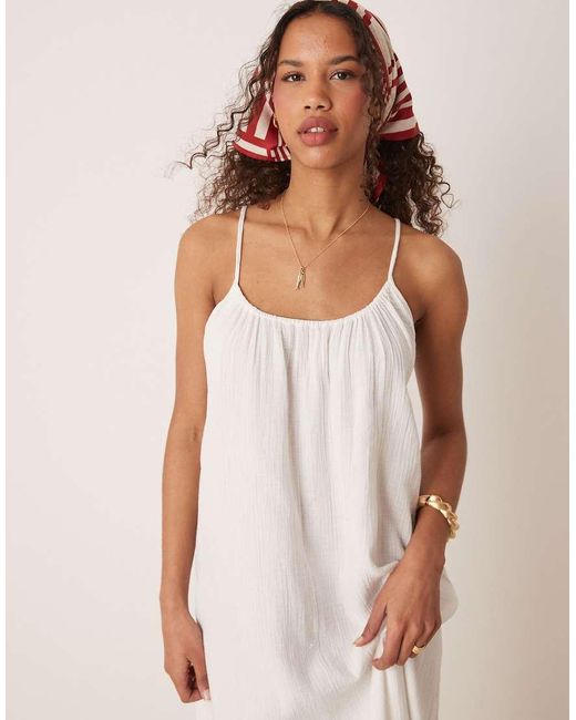 Vila Natural Crinkle Cotton Maxi Cami Slip Dress