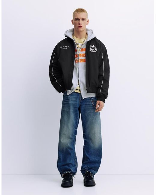 Pull&Bear Blue Stwd Embroidered Jacket for men