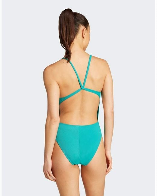 Adidas Originals Blue Iconisea Ribbed Padded Thin Straps Swimsuit