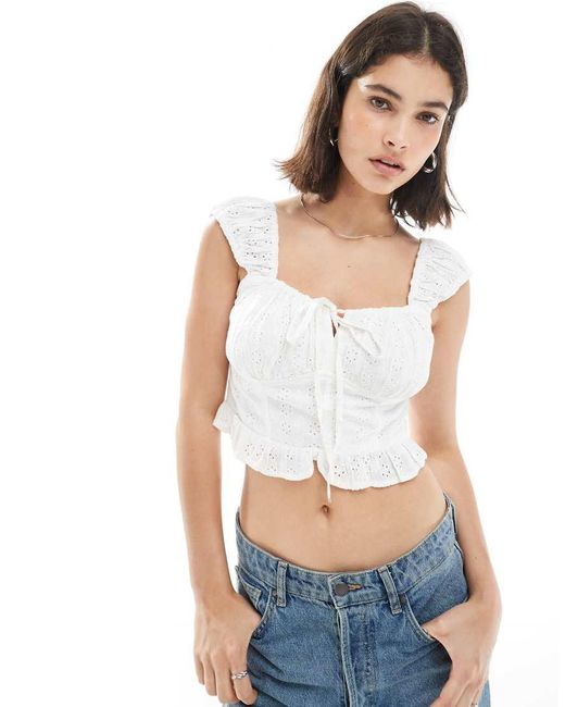 Wednesday's Girl White Broderie Cap Sleeve Cropped Blouse