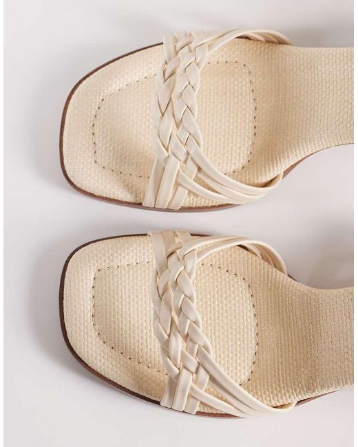 ASOS Natural Wide Fit Humble Plaited Detail Block Mid Heel Sandals