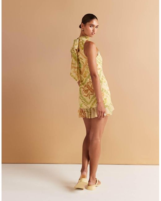 ASOS Natural High Neck Cowl Back Chiffon Mini Dress
