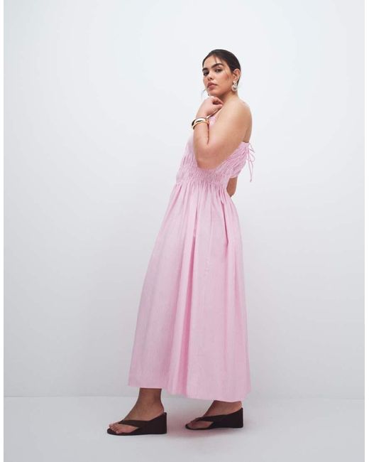 ASOS Pink Asos Design Curve Shirred Cotton Poplin Midaxi Sundress With Dropped Waist
