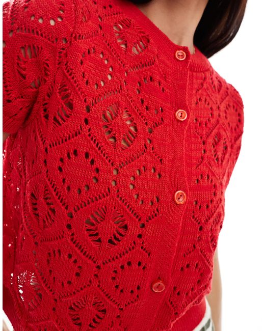 Miss Selfridge Red – kurze strickjacke aus häkelstrick