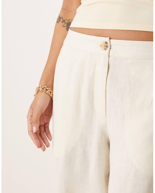 ASOS Natural Asos Design Petite Relaxed Straight Leg Trousers With Linen