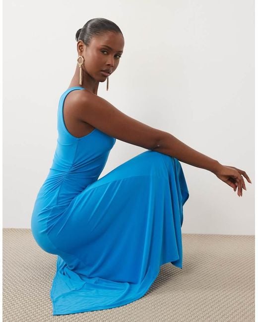 ASOS Blue V Neck Hanky Hem Midi Dress