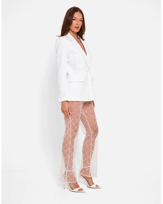 Public Desire White Bridal Sheer Embellished Flared Trousers