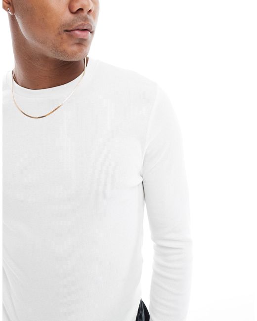 T-shirt attillata a maniche lunghe bianca a coste di ASOS in White da Uomo