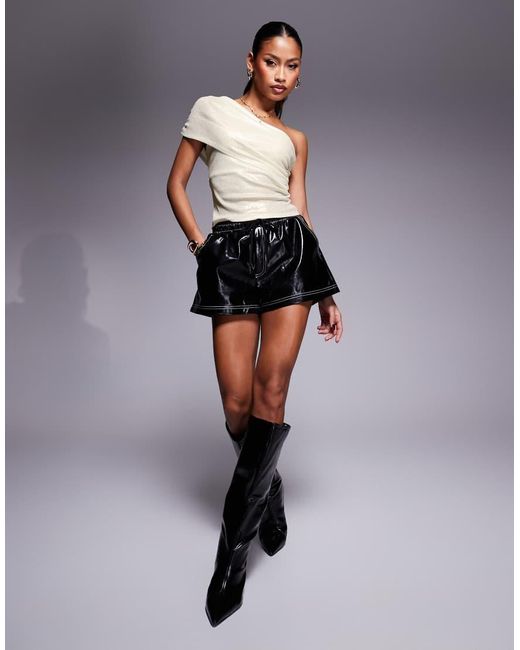 ASOS Metallic Ruched Side Fallen Shoulder Top
