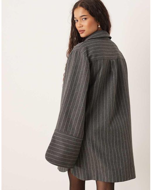 ASOS Gray Mini Shirt Dress With Wide Cuffs And Oversized Pockets