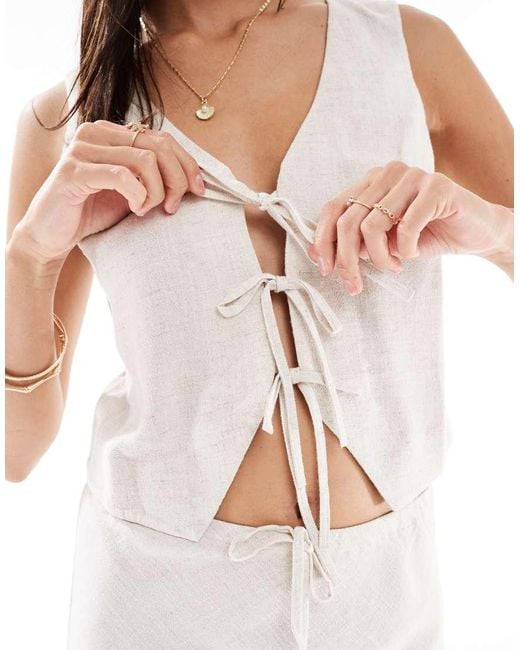 Miss Selfridge White Linen Blend Tie Front Vest