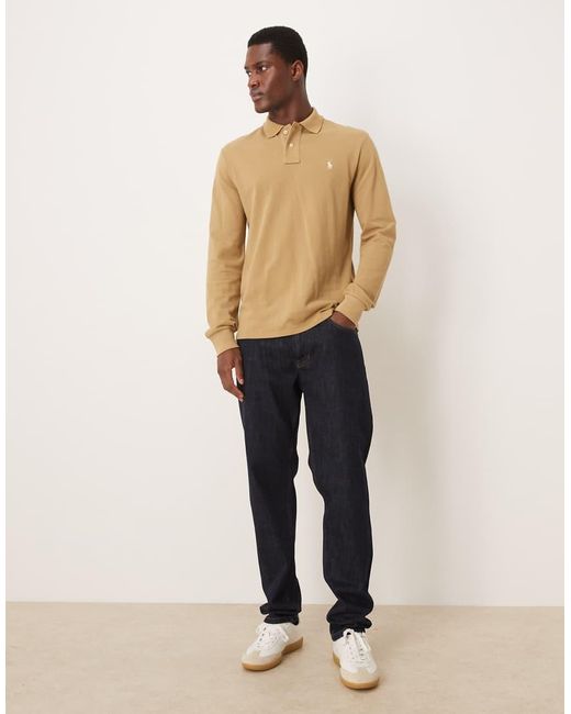 Polo Ralph Lauren Natural Icon Logo Custom Fit Long Sleeve Pique Polo for men