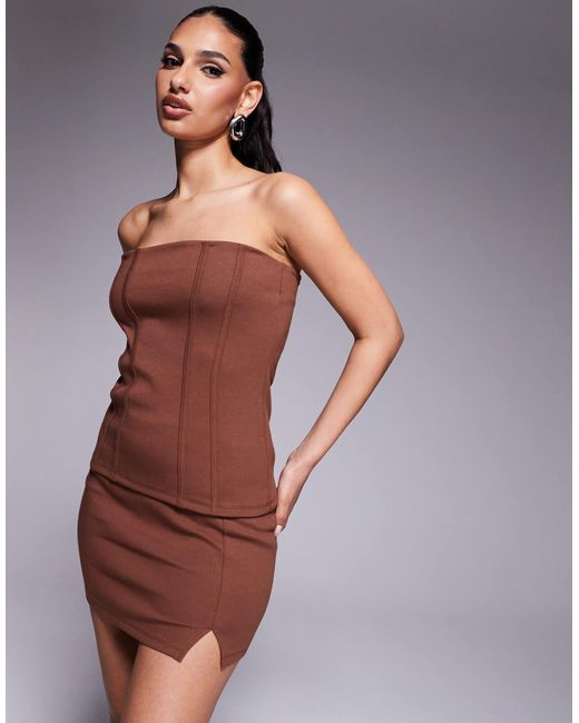 ASOS Brown Premium Ponte Long Line Bandeau With Seam Detail