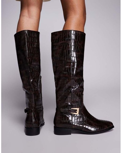 Public Desire Black Mackie Knee Boots With Buckle