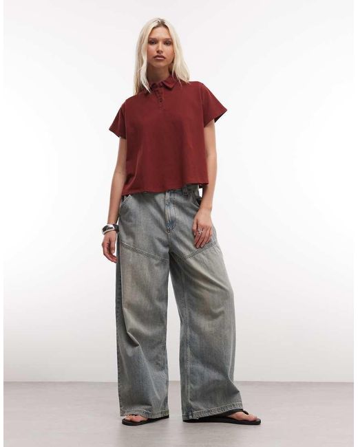 ASOS Red Trapeze Hem Short Sleeve Polo Top