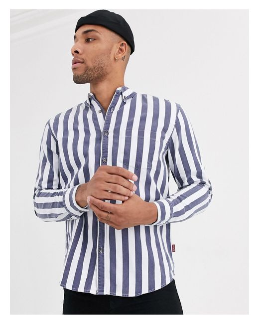 Bershka White Striped Shirt for men