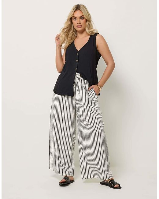 Yours Clothing White Stripe Paper Bag Waist Trousers