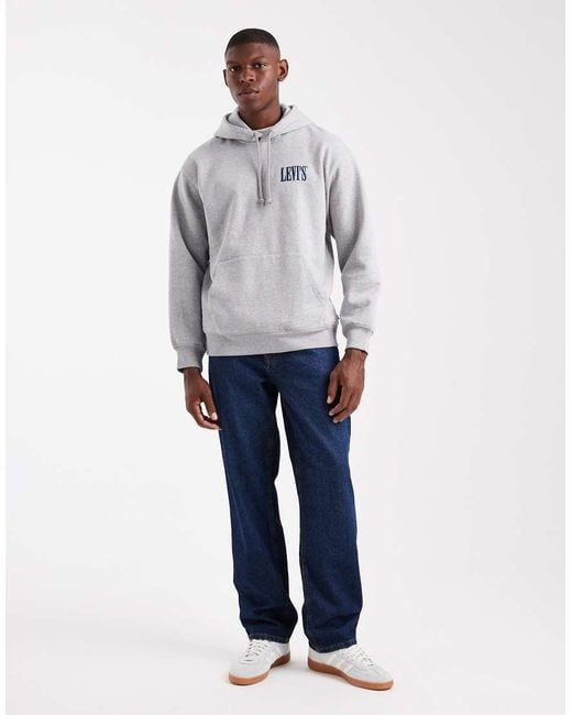 Levi's Gray Cowboy Back Logo Print Relaxed Fit Hoodie for men