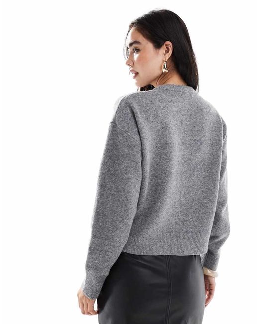 New Look Gray Crew Neck Button Down Cardigan