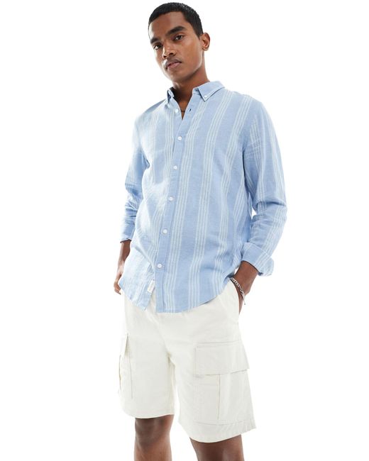 Hollister Blue Long Sleeve Linen Blend Shirt for men