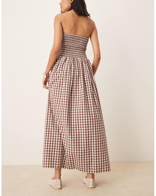 ASOS Pink Shirred Tie Front Bandeau Maxi Dress