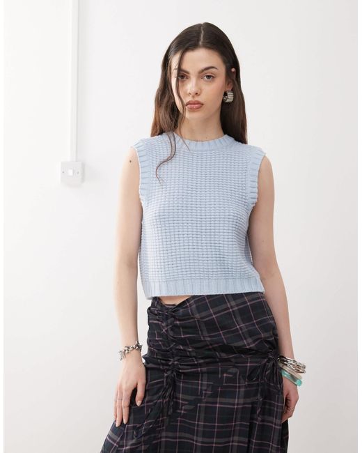 Collusion Blue Knitted Open Tie Back Vest