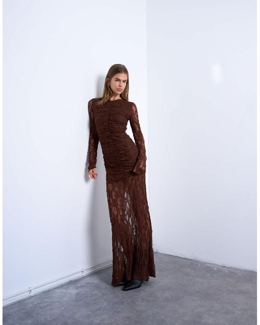 TOPSHOP Purple Lace Ruched Front Drop Waist Maxi Dress