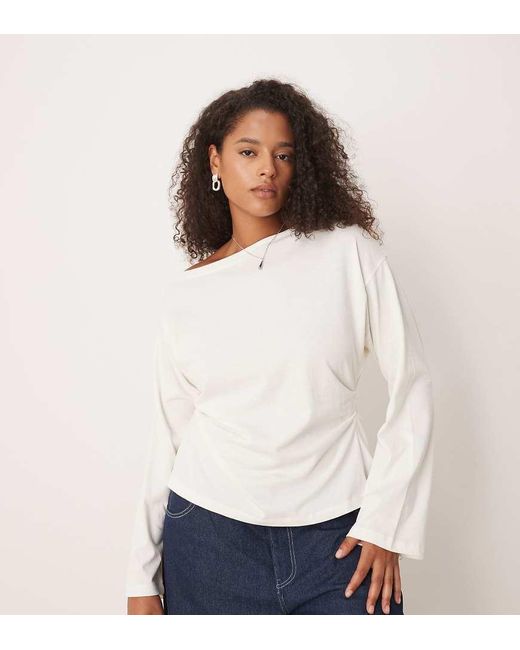 ASOS White Asos Design Curve Long Sleeve Off-shoulder Corset Waist Tee