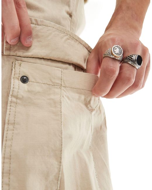 Pantaloni cargo beige con motivo a spina di pesce di Pull&Bear in White da Uomo