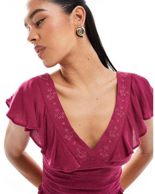 Stradivarius Top Met V-Hals En Ruches in het Pink