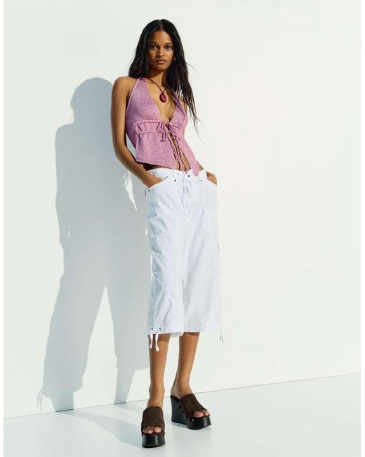 Bershka Purple Sequin Halter Neck Top