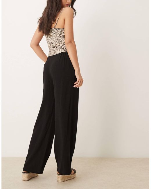 ASOS Black Relaxed Straight Leg Pants With Linen