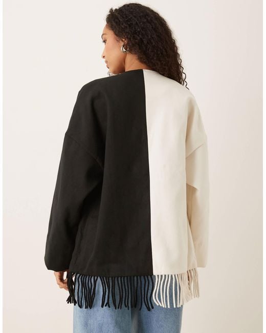 Y.A.S Blue Contrast Jacket With Fringed Hem