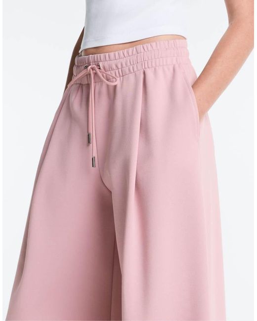 Oysho Pink Cotton Piqué Pleated Straight-Leg Trousers
